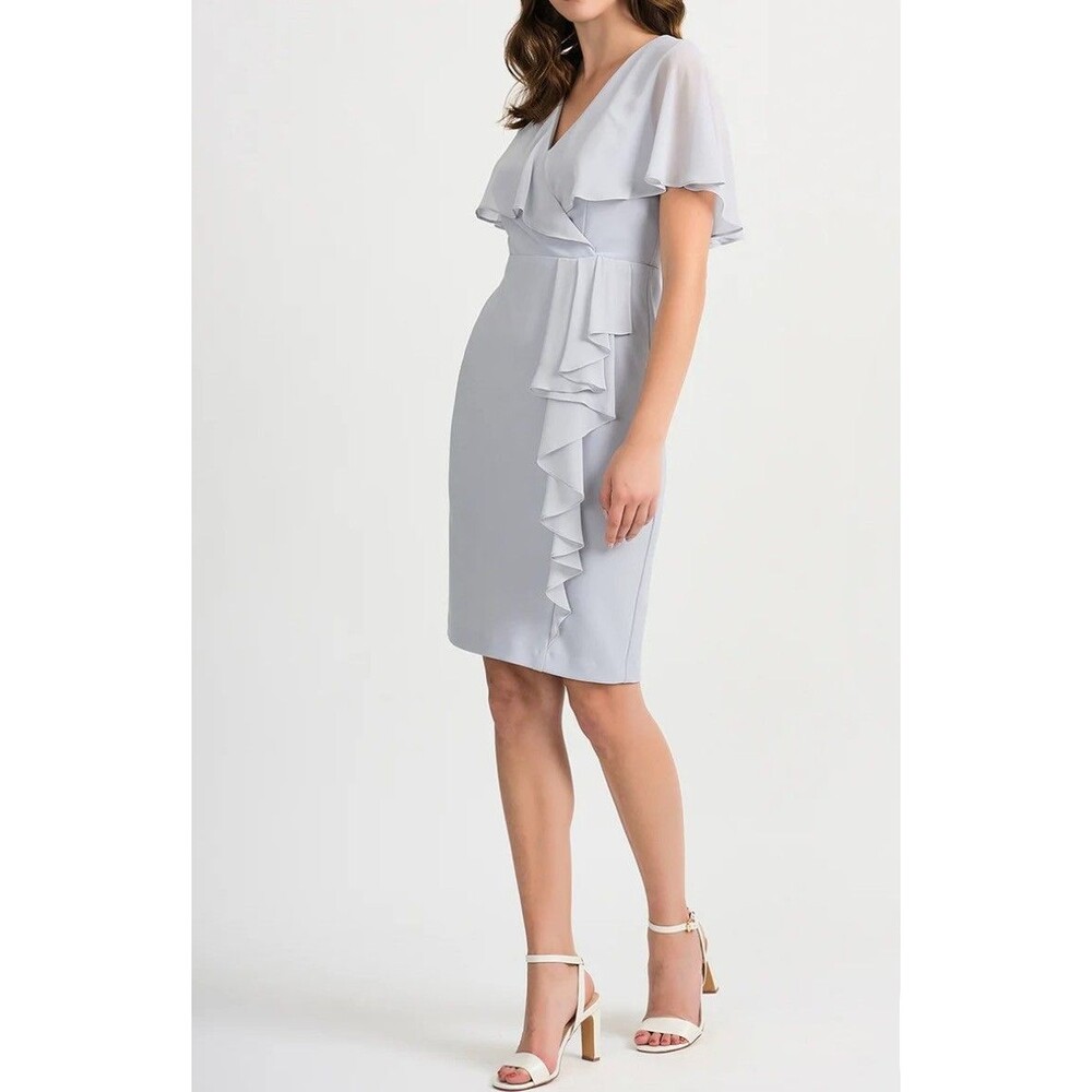 Joseph Ribkoff Dress Gray Chiffon Ruffle Shawl V-Neck Womens 4